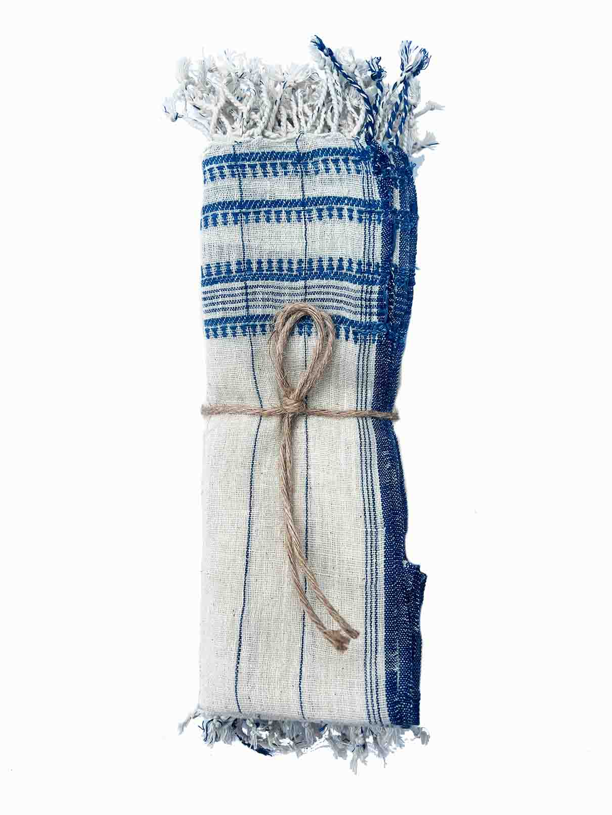 Set of four blue organic Kala cotton table napkins