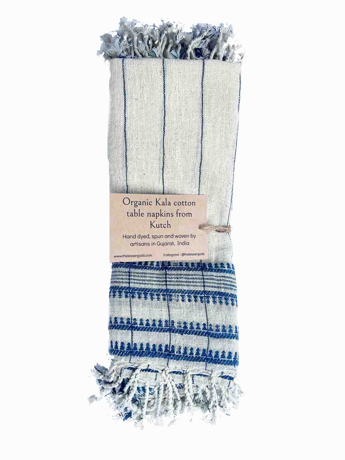 Set of four blue organic Kala cotton table napkins