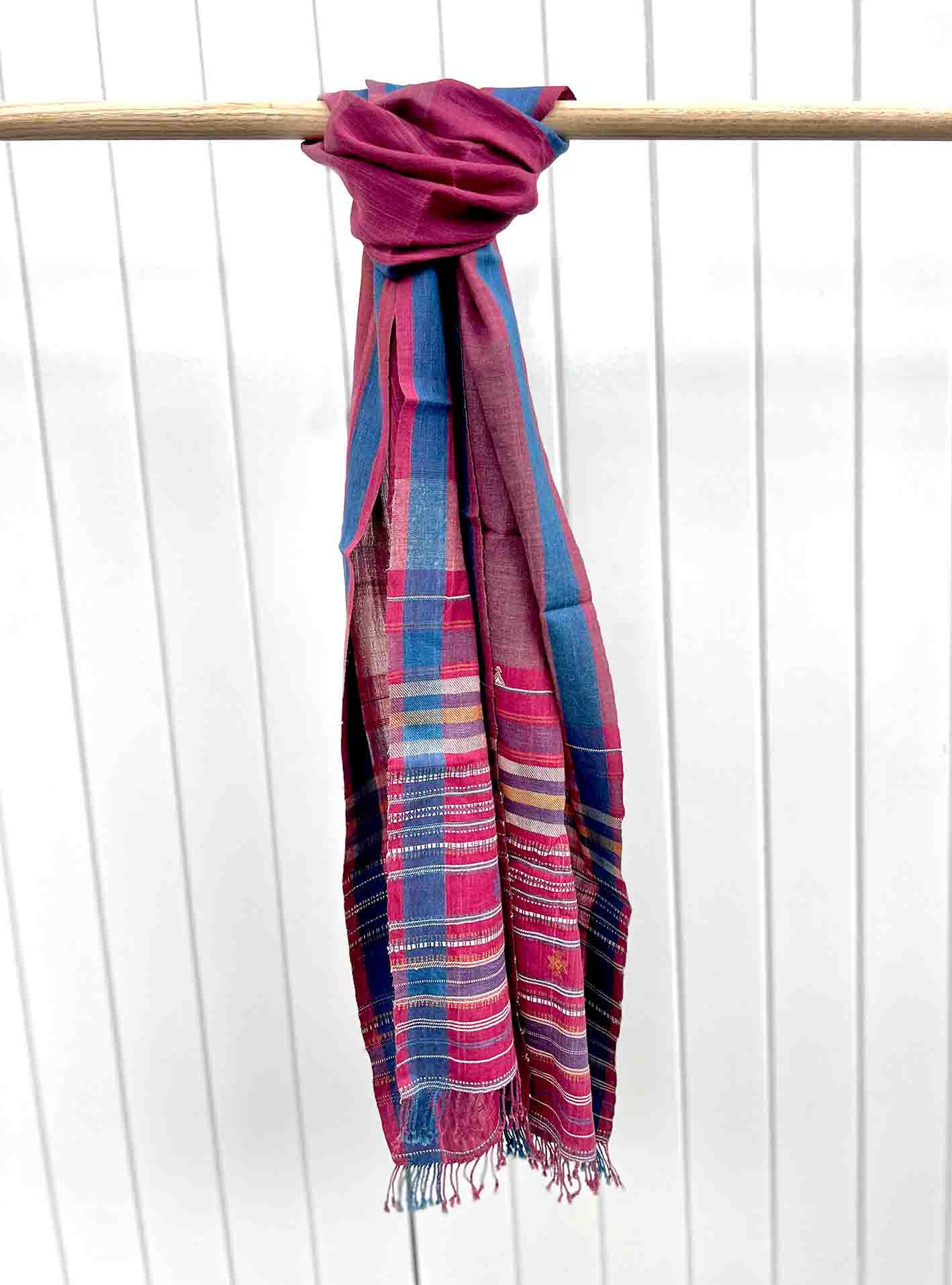 Burgandy & indigo silk and kala cotton scarf