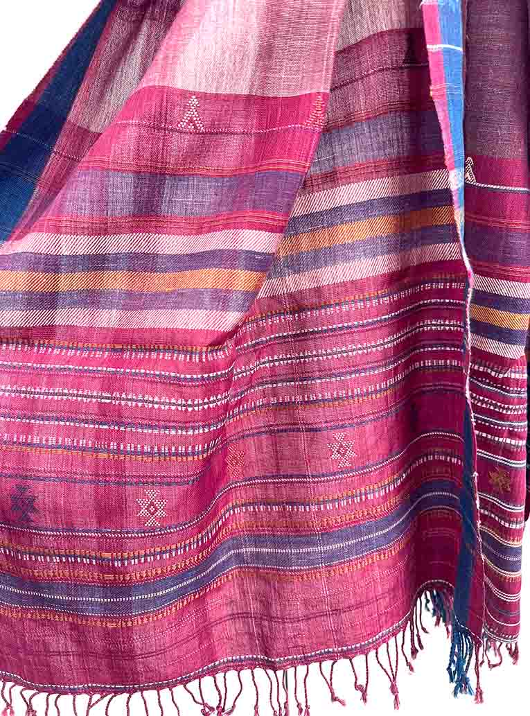 Burgandy & indigo silk and kala cotton scarf