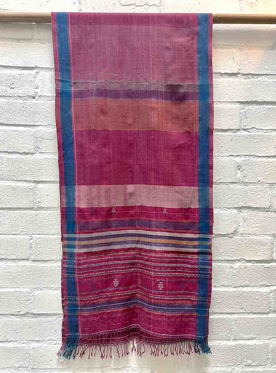 Burgandy & indigo silk and kala cotton scarf
