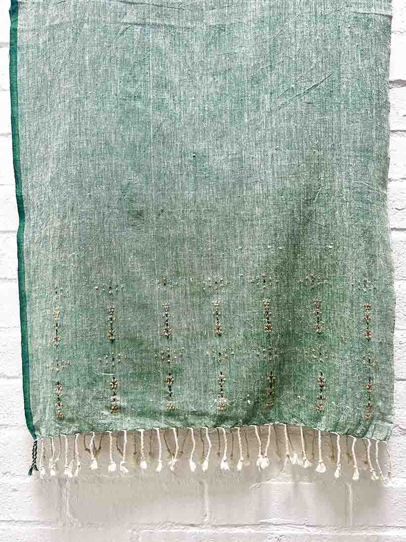 Hand woven and embroidered organic kala cotton scarf (stole) from Kutch