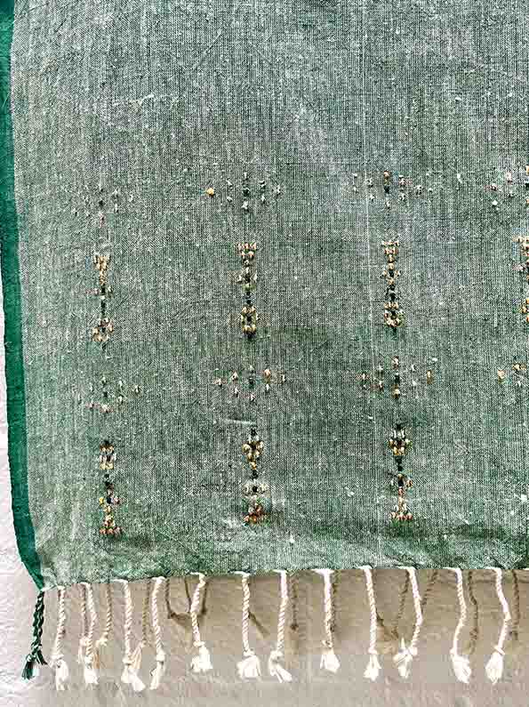 Hand woven and embroidered organic kala cotton scarf (stole) from Kutch