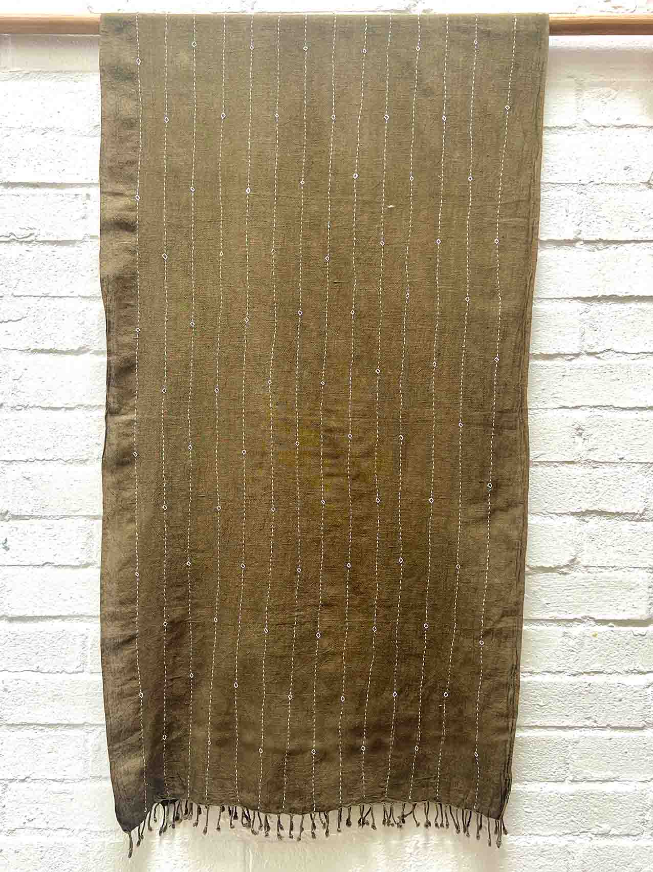 Hand woven and emroidered organic kala cotton scarf from Kutch