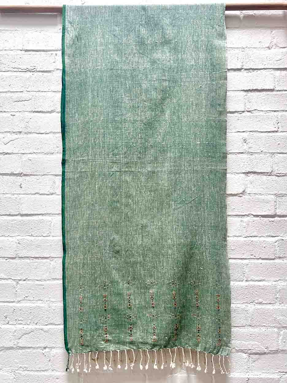 Hand woven and embroidered organic kala cotton scarf (stole) from Kutch