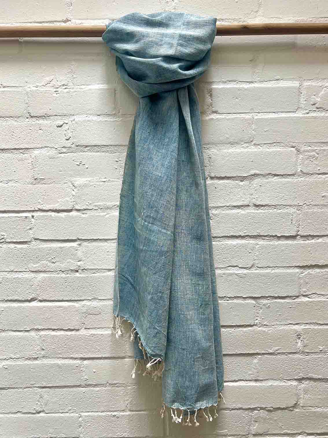 Hand woven light indigo organic kala cotton scarf from Kutch