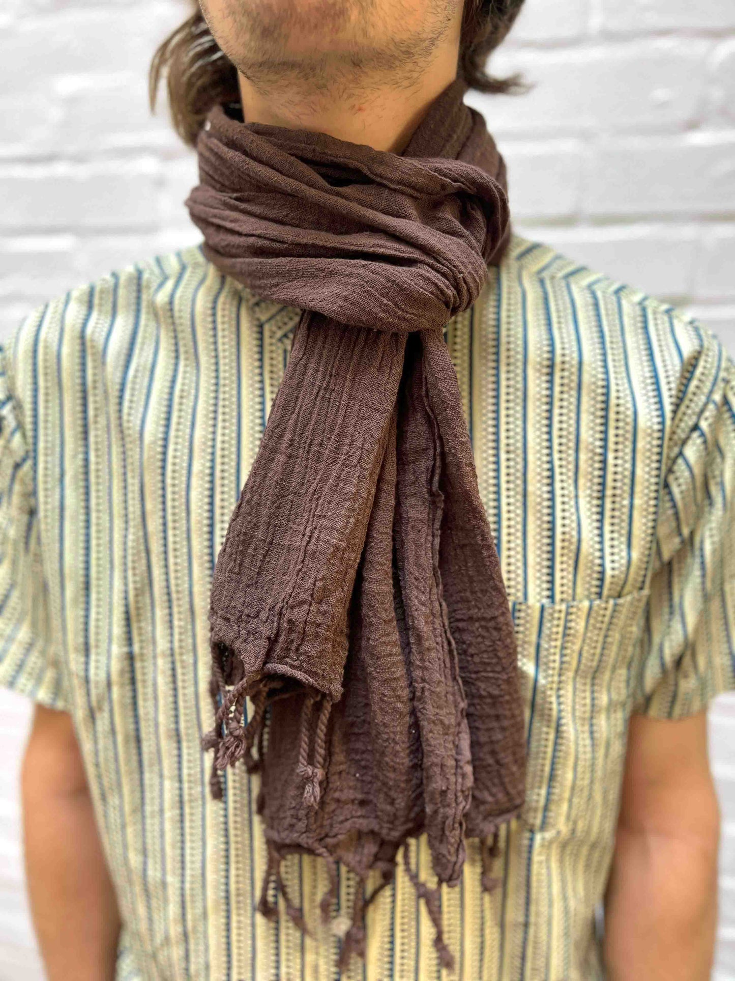 Chocolate brown scarf with tassels