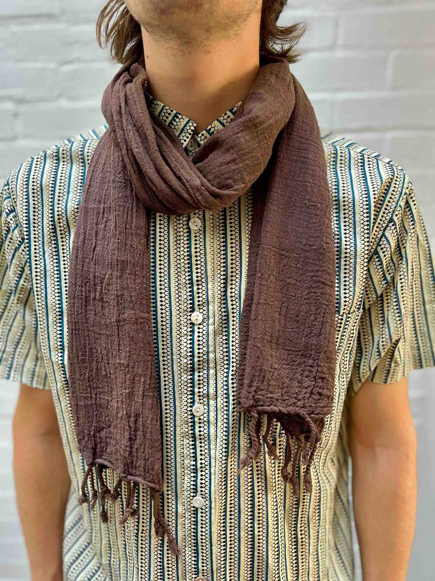 Chocolate brown scarf with tassels