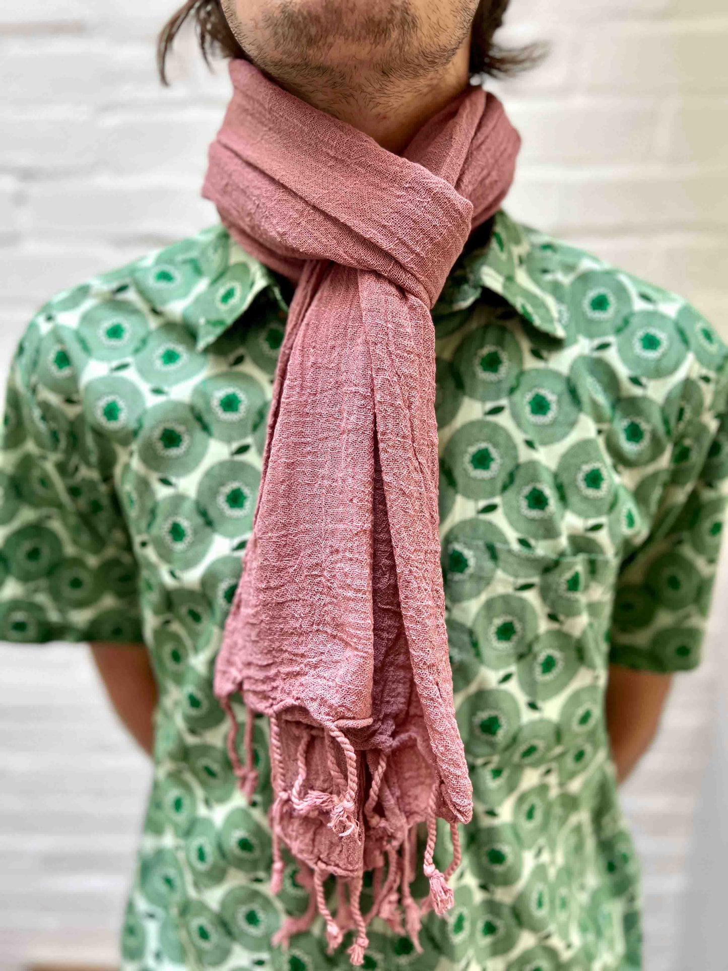 Dusky pink scarf with tassels