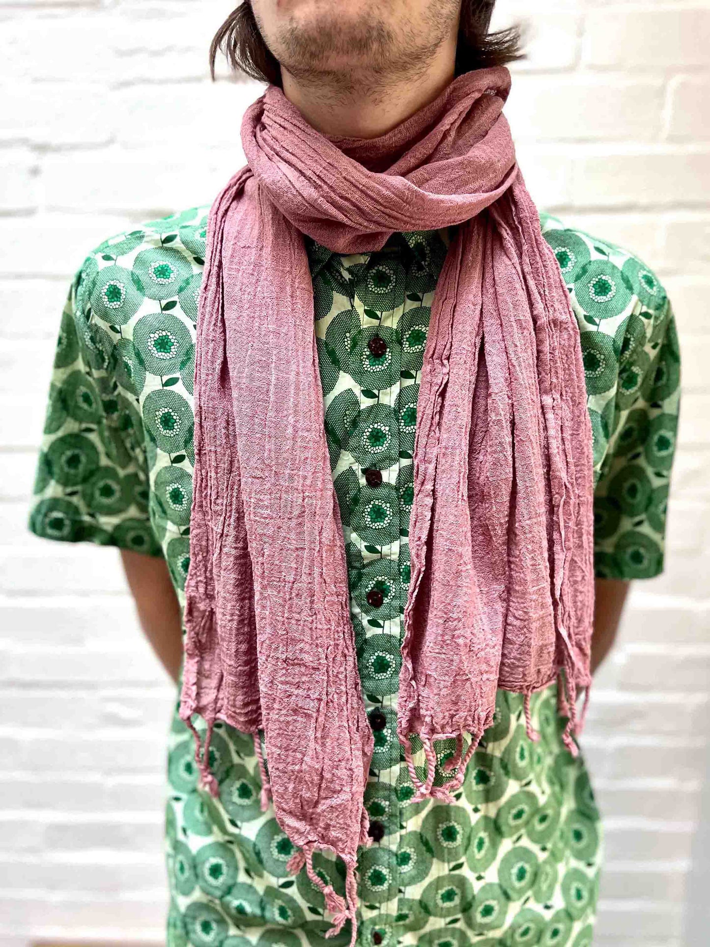 Dusky pink scarf with tassels