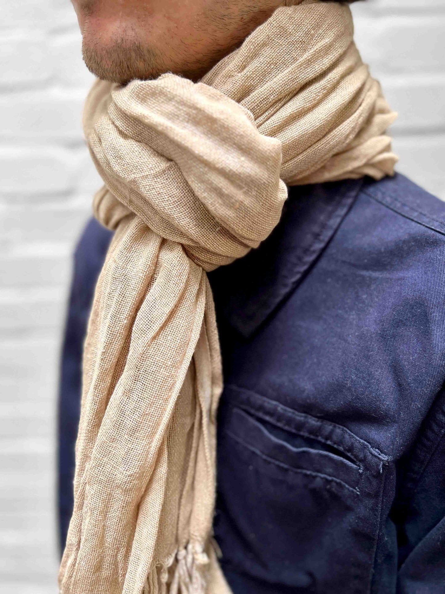 Large sand scarf with tassels