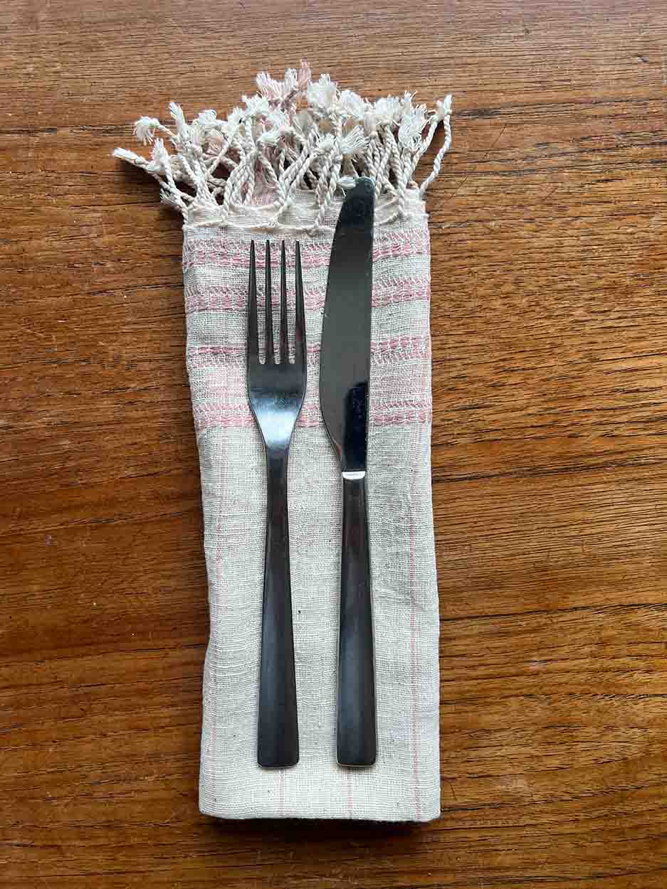 Set of four pink organic Kala cotton table napkins