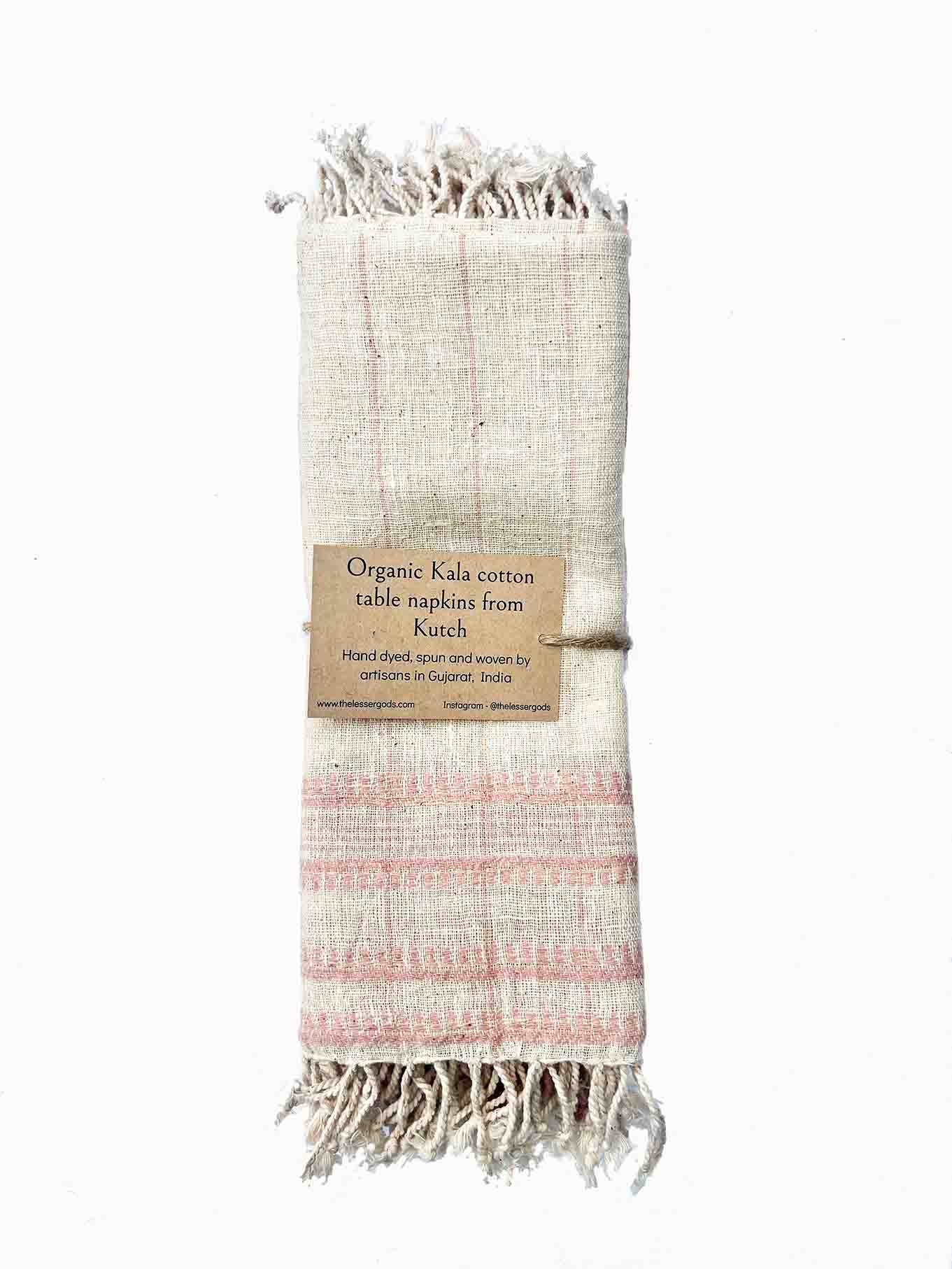 Set of four mixed (1 of each yellow, pink, blue & brown) organic Kala cotton table napkins