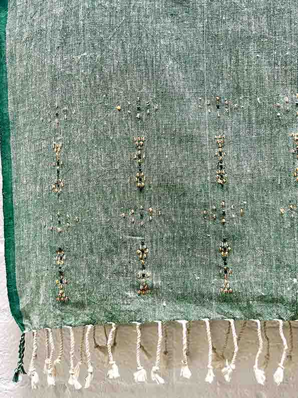 Hand woven and embroidered organic kala cotton scarf (stole) from Kutch