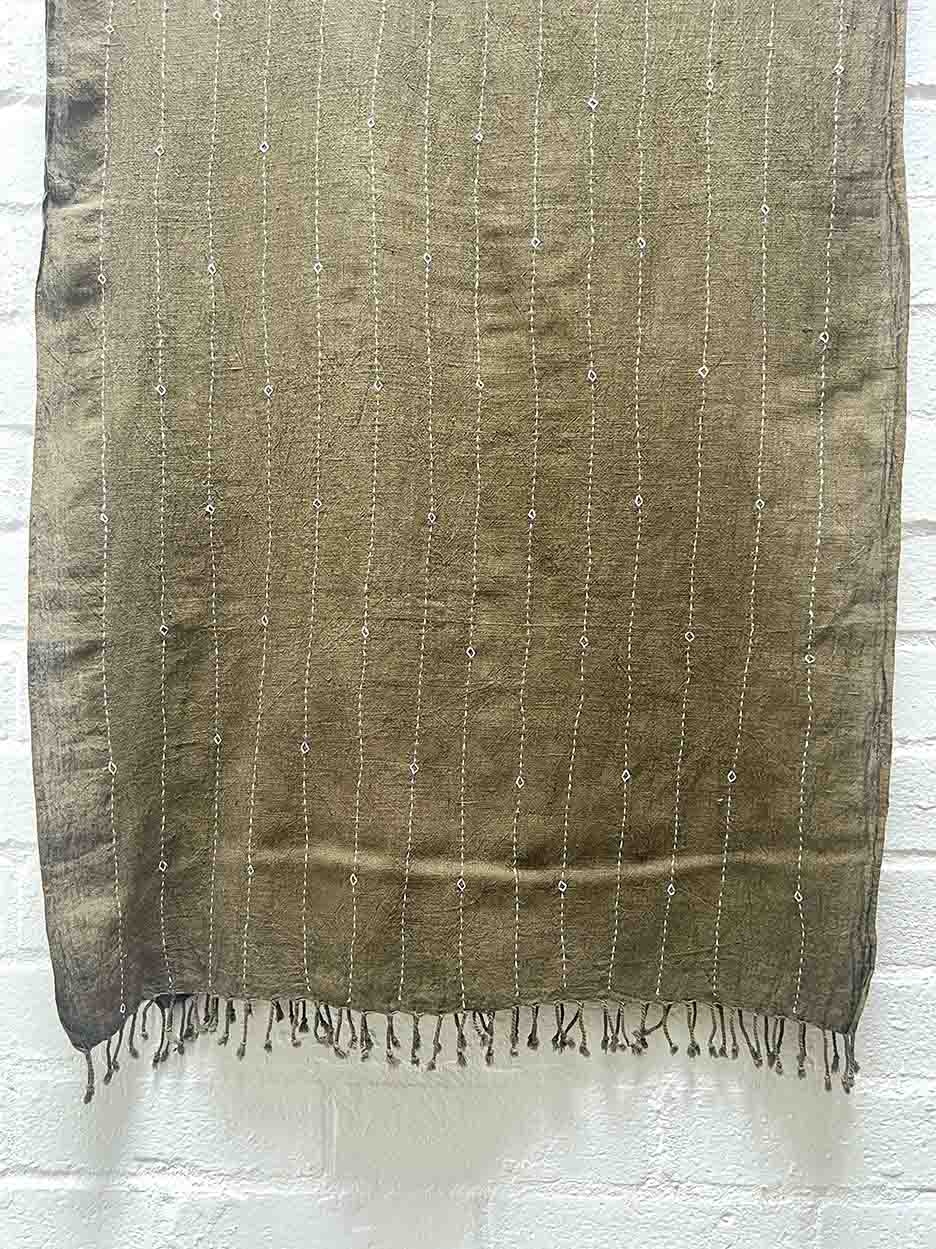 Hand woven and emroidered organic kala cotton scarf from Kutch