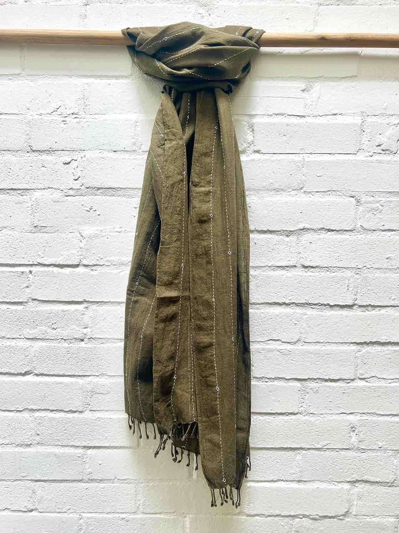 Hand woven and emroidered organic kala cotton scarf from Kutch