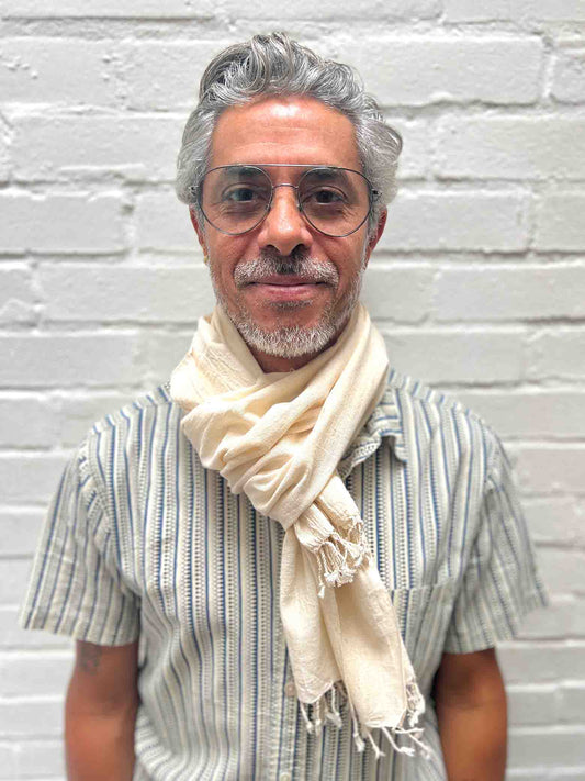 Hand woven raw organic kala cotton scarf from Kutch